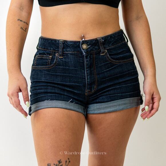 AEO Cutoff Dark Indigo Denim Jean Shorts - Picture 2 of 8